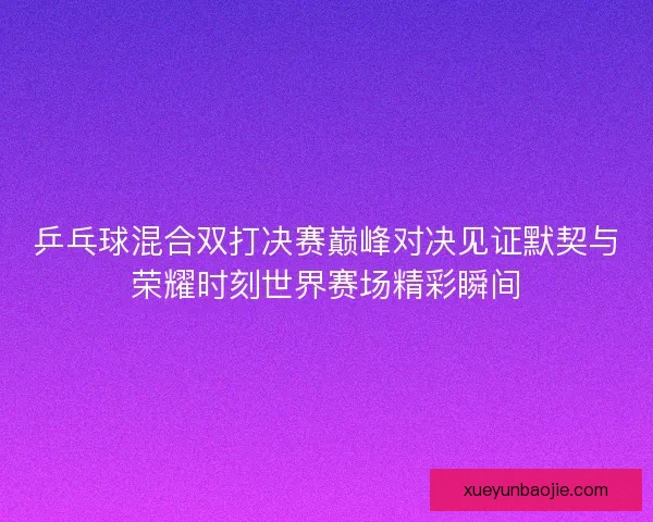 乒乓球混合双打决赛巅峰对决见证默契与荣耀时刻世界赛场精彩瞬间