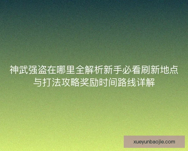 神武强盗在哪里全解析新手必看刷新地点与打法攻略奖励时间路线详解