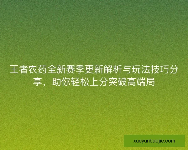 王者农药全新赛季更新解析与玩法技巧分享，助你轻松上分突破高端局