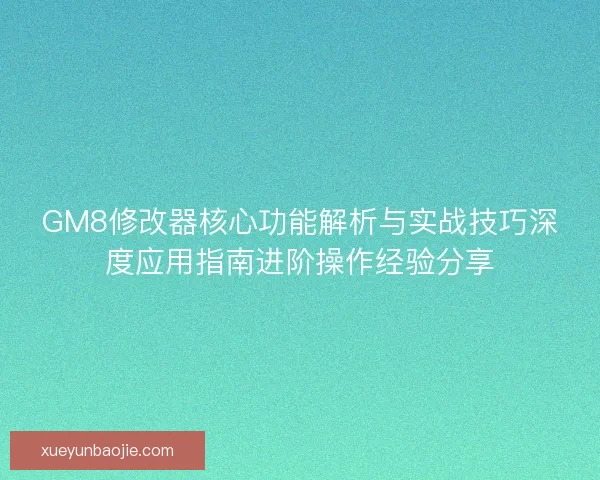 GM8修改器核心功能解析与实战技巧深度应用指南进阶操作经验分享